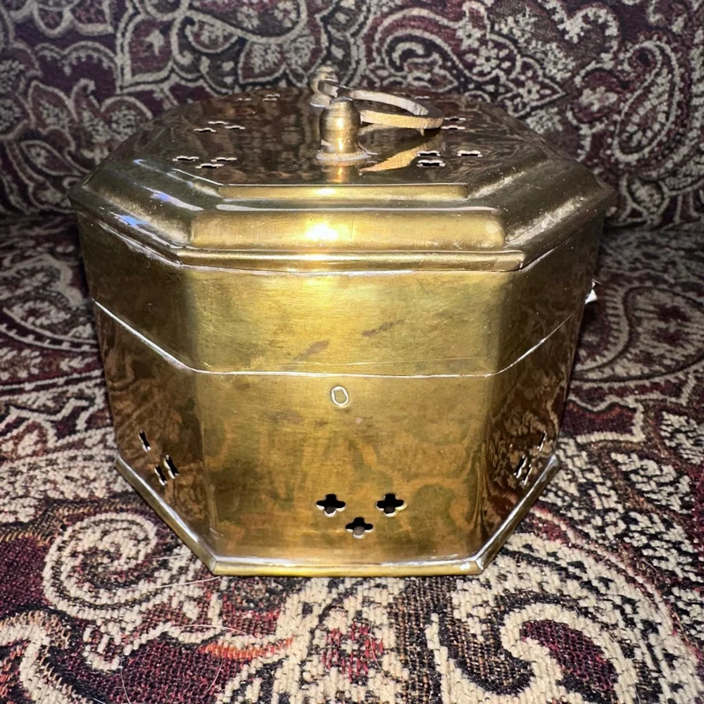Vintage Brass Cricket Trinket Box Hinge Lid Footed Handle & Latch MCM India